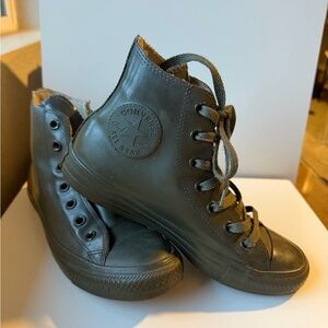 Converse Army Green Leather High-Top Sneakers